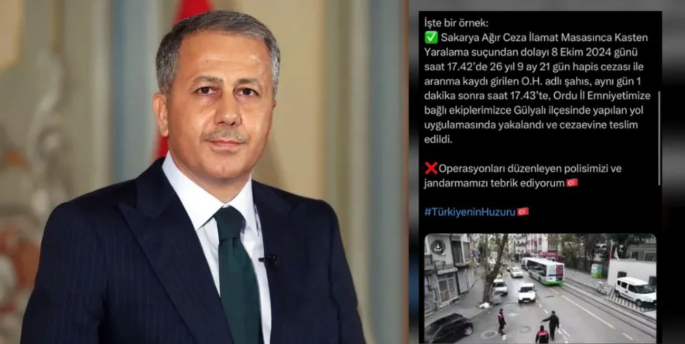 Bakan Yerlikaya’dan Ordu Emniyetine tebrik! 