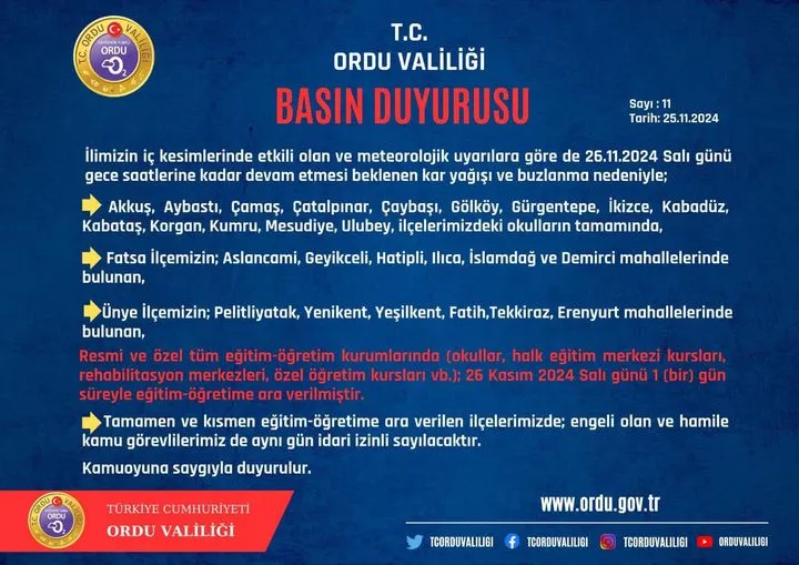 Okullar yarın da tatil!